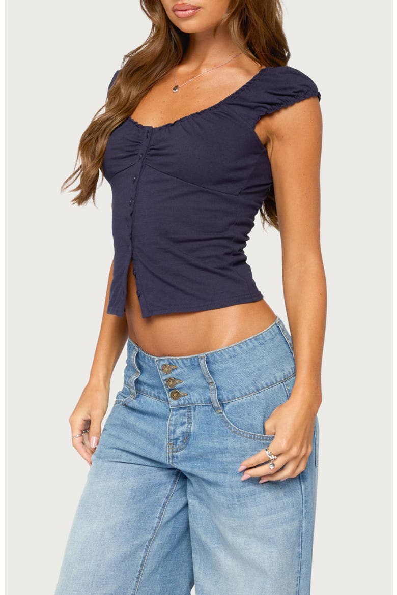 Mazzy Ruched Button Up Top, Alternate, color, NAVY
