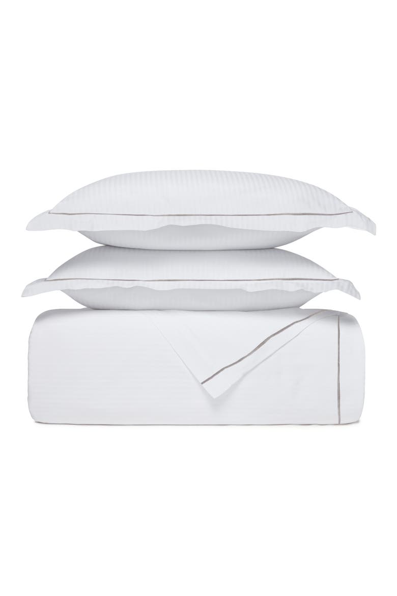 Signature Embroidered Stripe Duvet Set, Main, color, WHITE/PEWTER