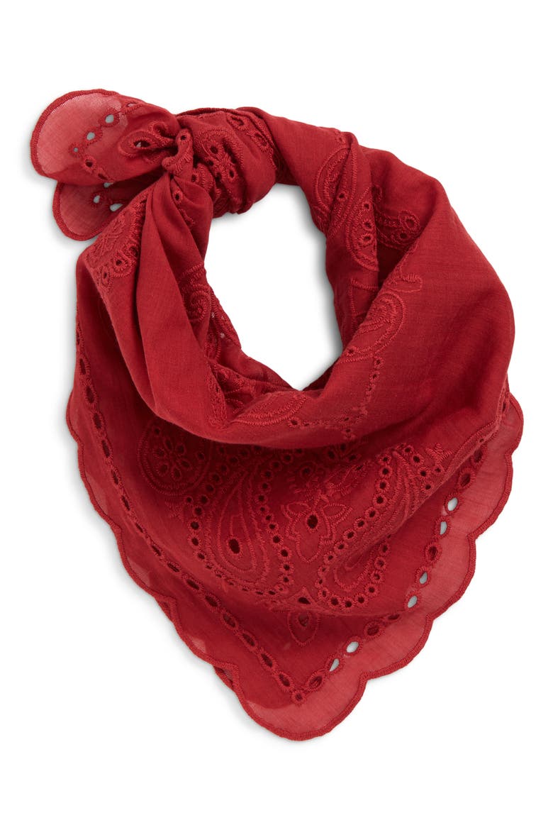 Embroidered Floral Eyelet Organic Cotton Bandana, Alternate, color, BANDANA EYELET CHILLI PEPPER