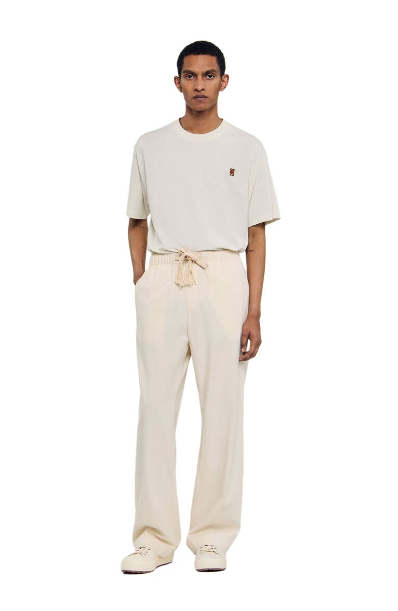 SANDRO Wide-leg elasticated cotton trousers, Alternate, color, Butter Cream