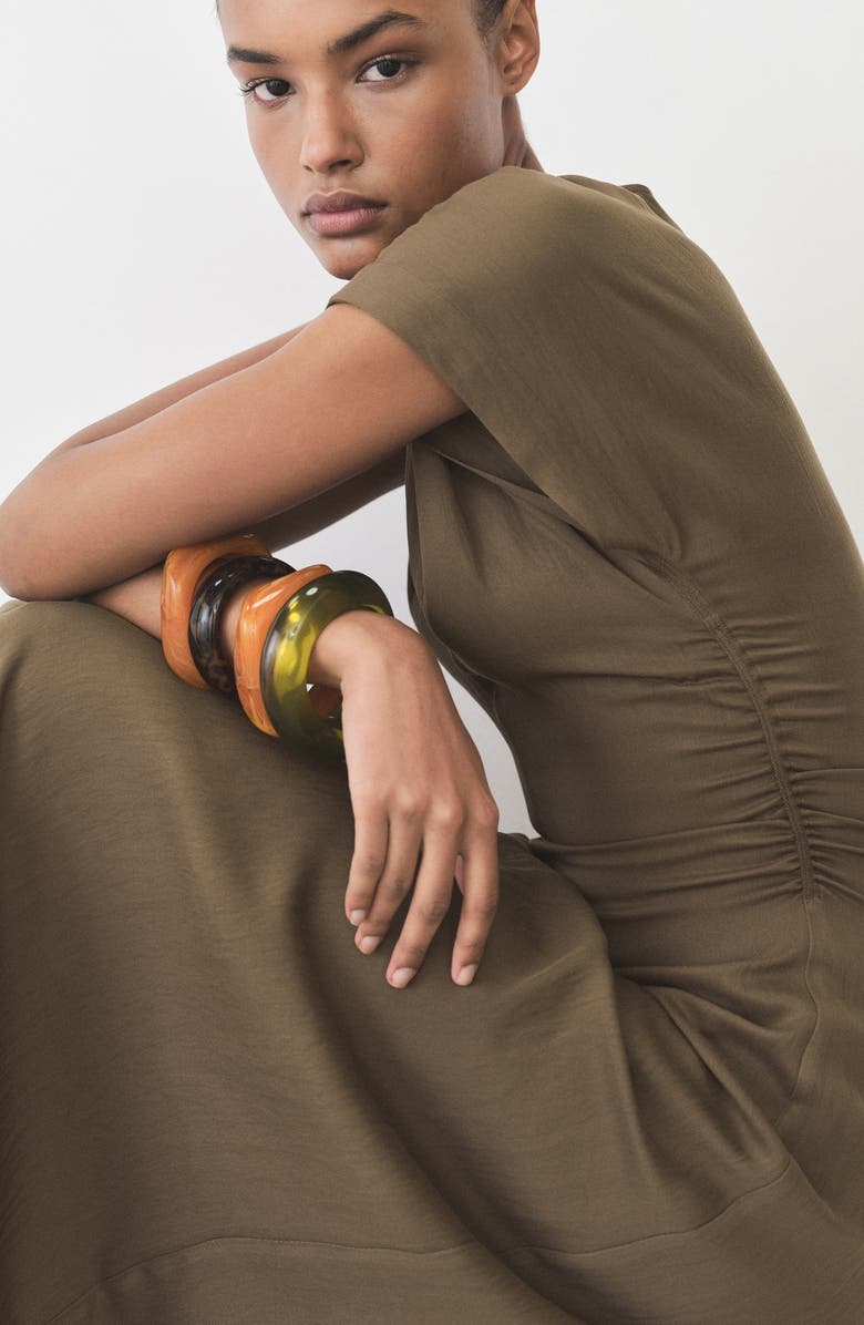 MANGO Ruched Maxi Dress, Alternate, color, Medium Brown