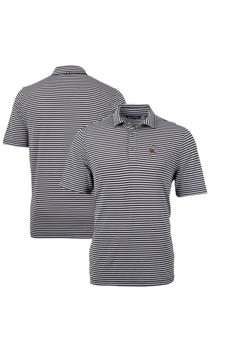 Cutter & Buck Men's Cutter & Buck Black Cleveland Browns Throwback Logo Virtue Eco Pique Stripe Recycled Big & Tall Polo, Main, color, 