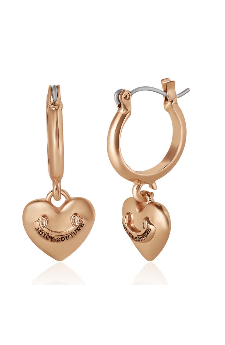 Juicy Couture Gold-Tone Heart Charm Hoop Earrings, Main, color, 