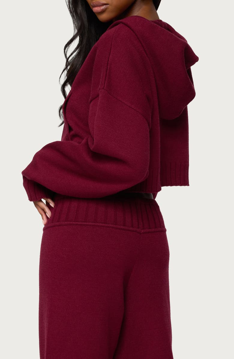 EDIKTED Russell Crop Hooded Zip Sweater, Alternate, color, Burgundy