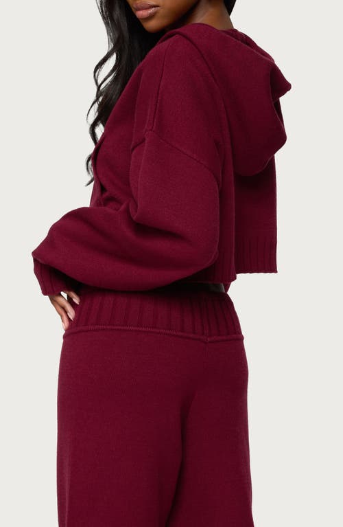Edikted Russell Crop Hooded Zip Sweater In Burgundy