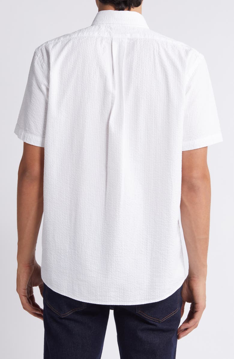 Brooks Brothers Regular Fit Solid Cotton Seersucker Short Sleeve Button-Down Shirt, Alternate, color,