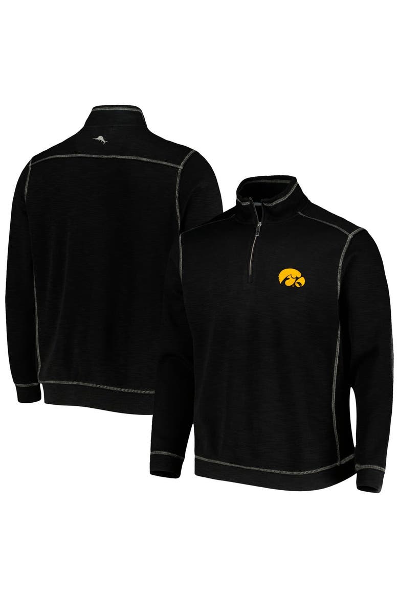 Men's Tommy Bahama Black Iowa Hawkeyes Sport Tobago Bay Tri-Blend Mock Neck Half-Zip Jacket, Main, color, Black
