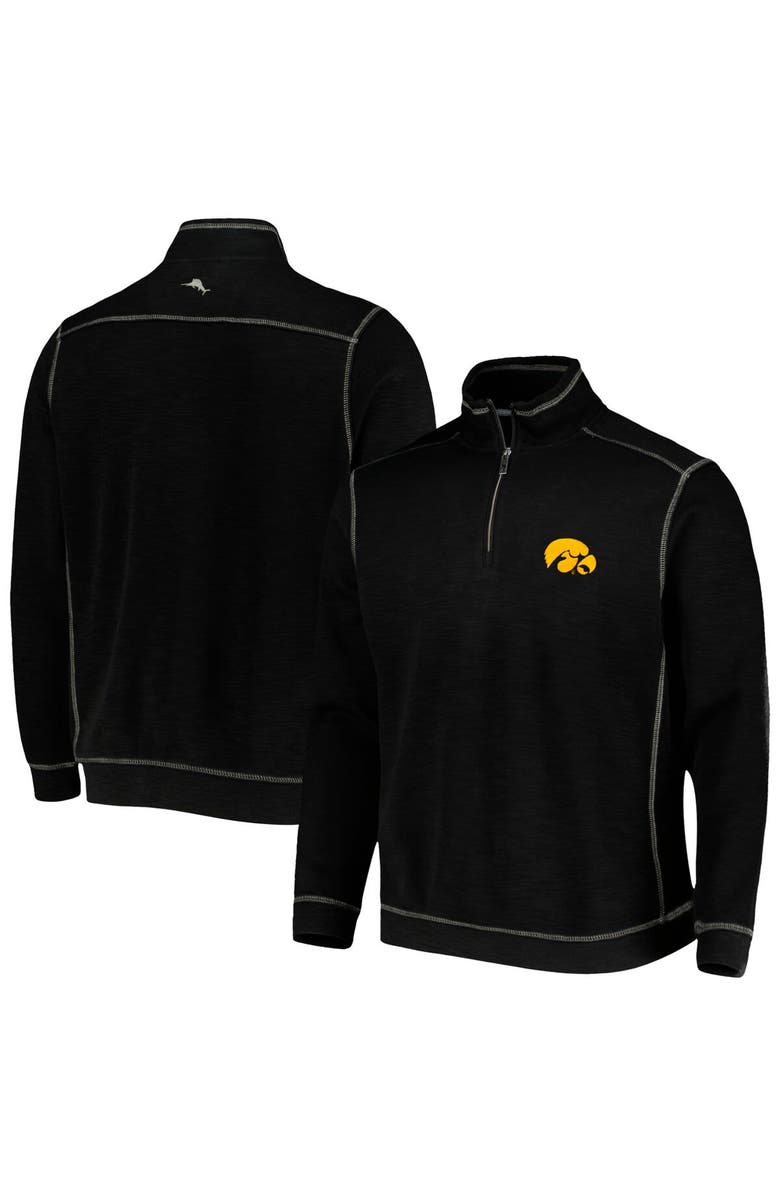 Tommy Bahama Men's Tommy Bahama Black Iowa Hawkeyes Sport Tobago Bay Tri-Blend Mock Neck Half-Zip Jacket, Main, color, 