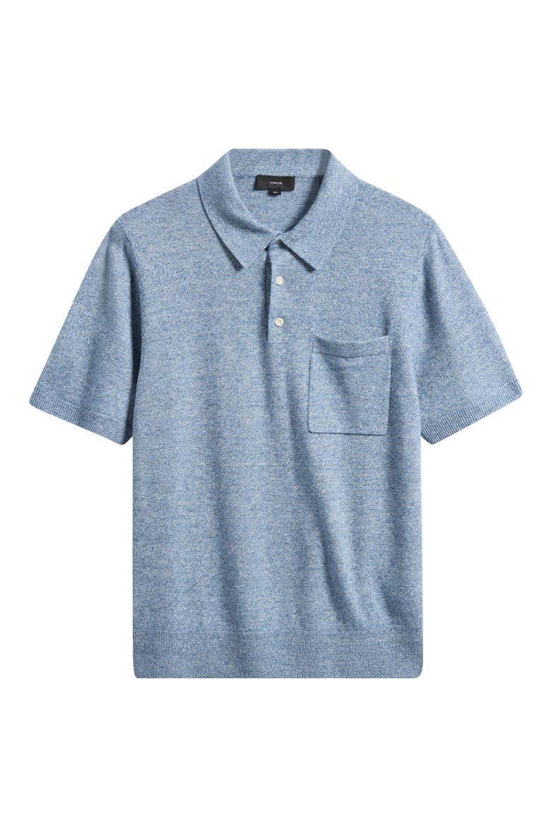 Short Sleeve Linen & Wool Blend Pocket Polo Sweater, Alternate, color, CABO BLUE