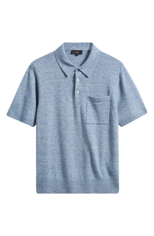 Vince Short Sleeve Linen & Wool Blend Pocket Polo Sweater In Cabo Blue