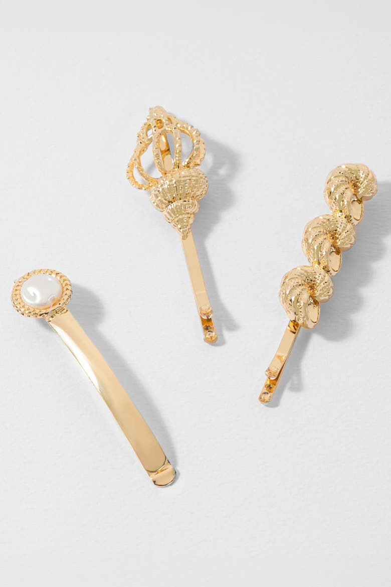 Selene Hair Pins - Set of 3 - Gold, Alternate, color, Metallic Gold