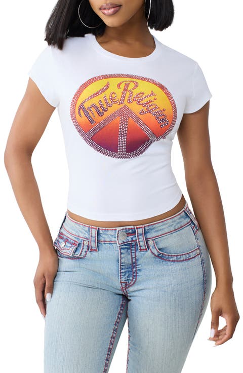 Crystal Embellished Graphic Stretch Cotton Baby Tee