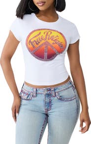 True Religion Crystal Embellished Graphic Stretch Cotton Baby Tee