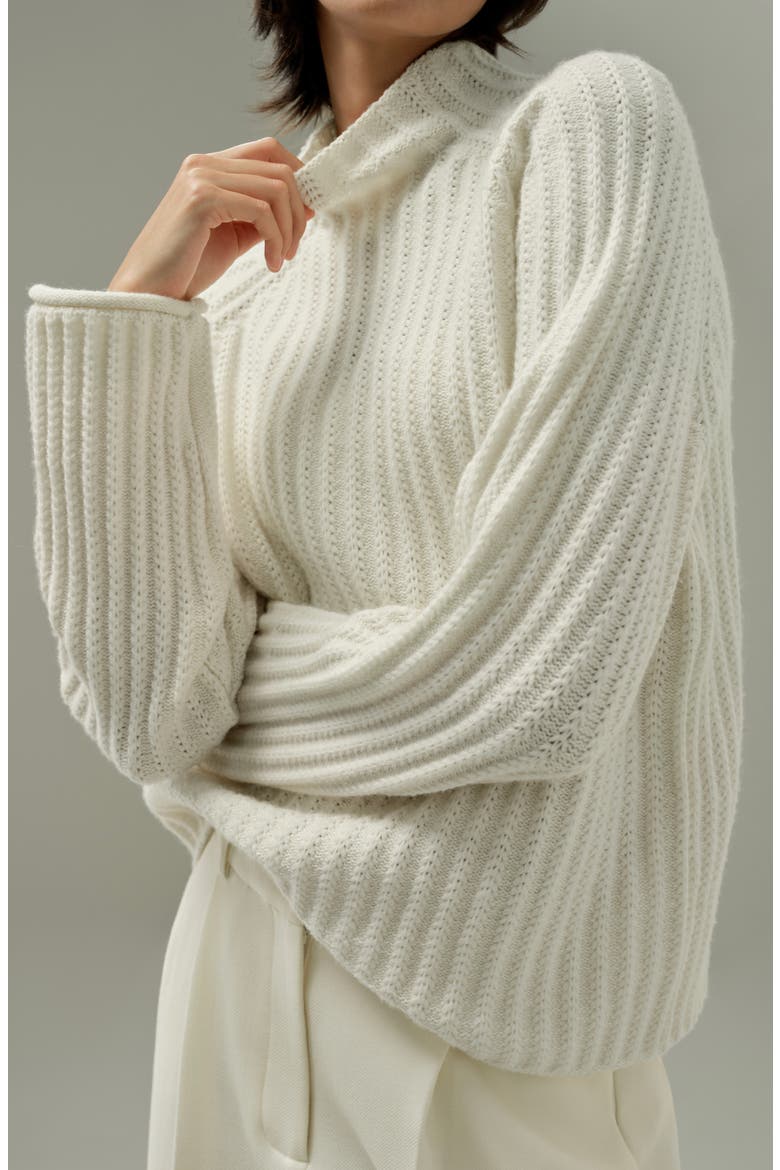 Women's Pointelle Mock Neck Sweater, Alternate, color, White