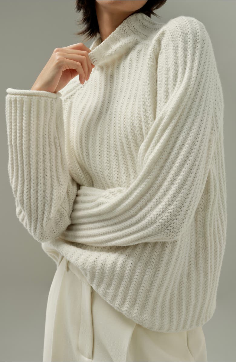 Lilysilk Pointelle Mock Neck Sweater, Alternate, color, White