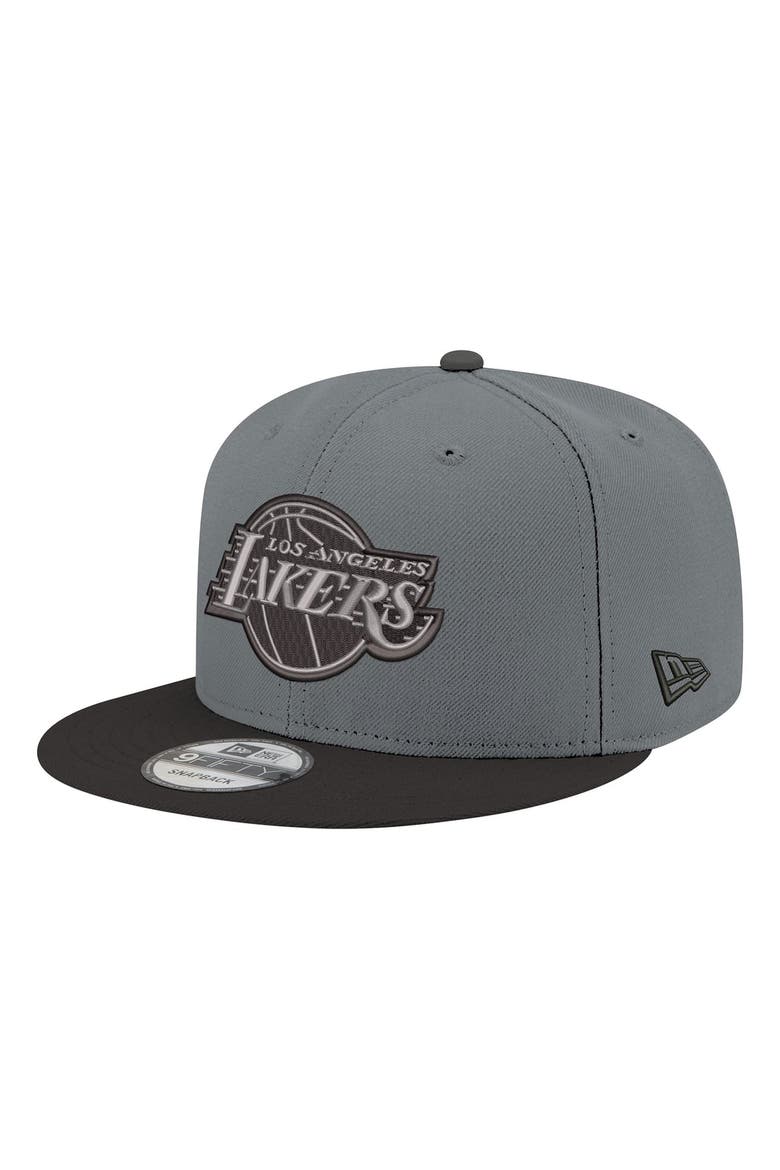 Men's New Era Gray/Black Los Angeles Lakers Logo 2-Tone 9FIFTY Snapback Hat, Main, color, Gray