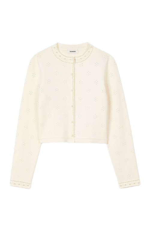 Sandro Cropped Cardigan With Peal Buttons In Ecru