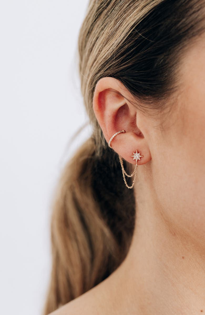 Anzie North Star Stud & Ear Cuff Chain Single Earring, Alternate, color, Yellow Gold