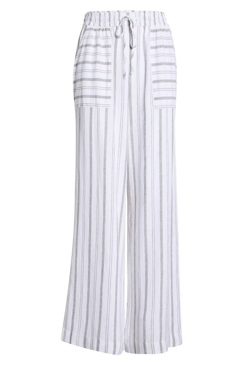 Stella Stripe Linen Blend Paperbag Pants, Alternate, color, EUCALYPTUS GREEN/ WHITE