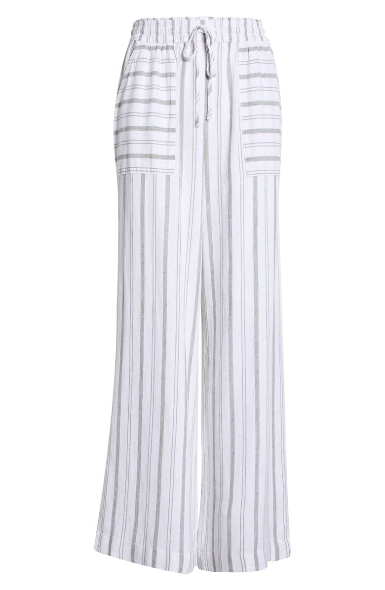 Splendid Stella Stripe Linen Blend Paperbag Pants, Main, color, Eucalyptus Green/ White