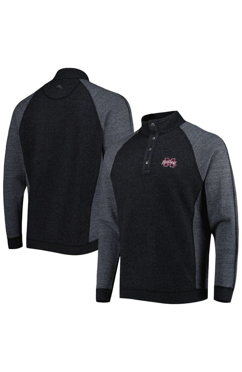 Tommy Bahama Men's Tommy Bahama Black Mississippi State Bulldogs Sport Scrimmage Snap Mock Neck Raglan Button-Up Jacket, Main, color,