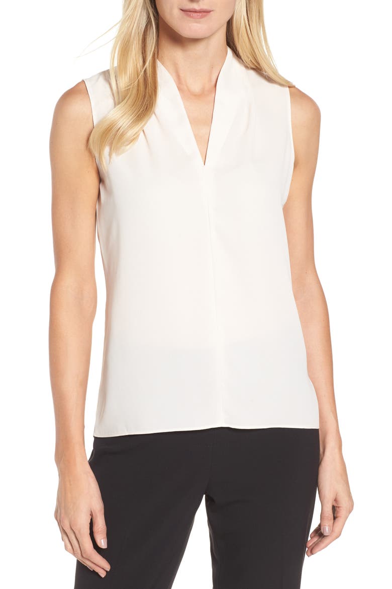 'Edie' Pleat V-Neck Blouse, Main, color, BLUSH