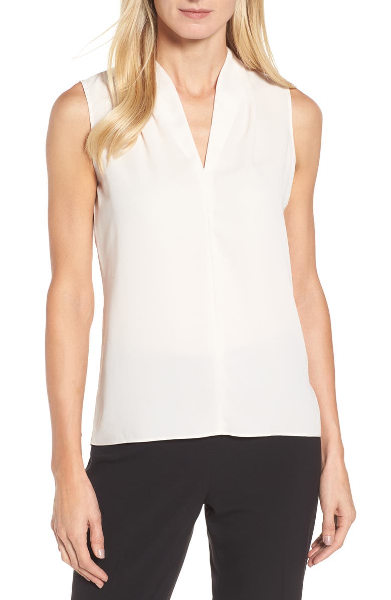 T Tahari 'Edie' Pleat V-Neck Blouse, Main, color,