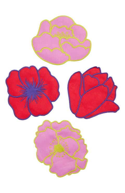 Set of 4 Floral Cocktail Napkins