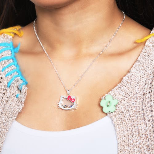 Hello Kitty Silver Plated Shaker Pendant Necklace, 18" In Metallic