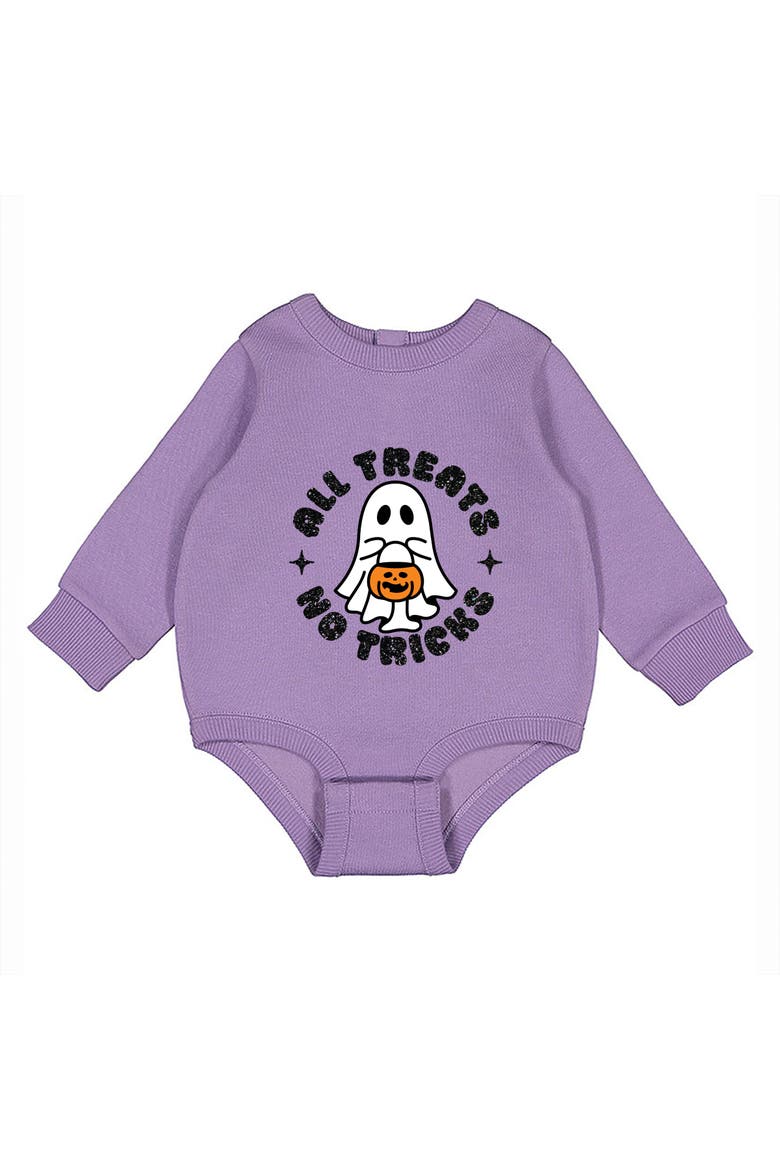 All Treats No Tricks Ghost Glitter Infant Fleece BodySuit, Alternate, color, Lavender