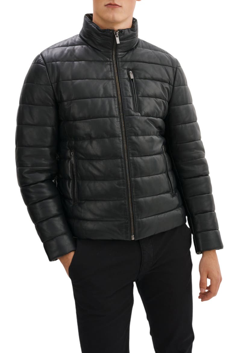 Leather Puffer Jacket, Main, color, BLACK
