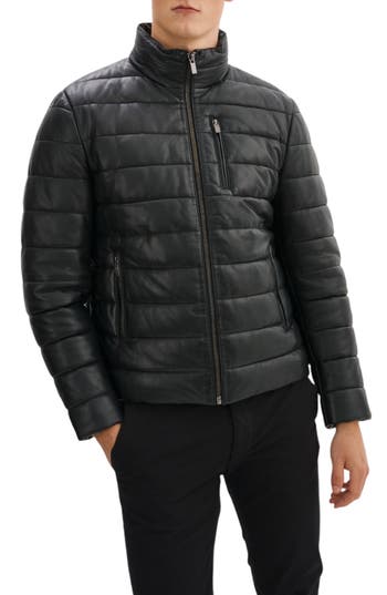 Regency Leather Puffer Jacket In Black