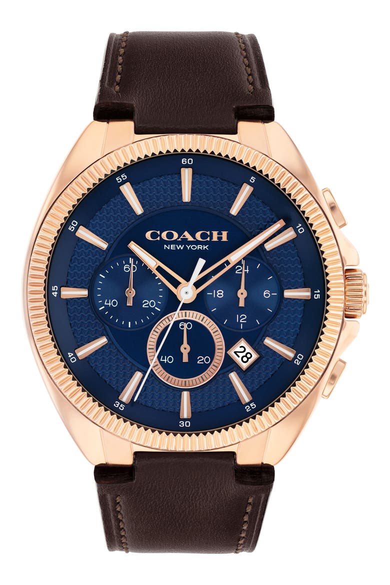 Jackson Chronograph Leather Strap Watch, 44mm, Main, color, NAVY