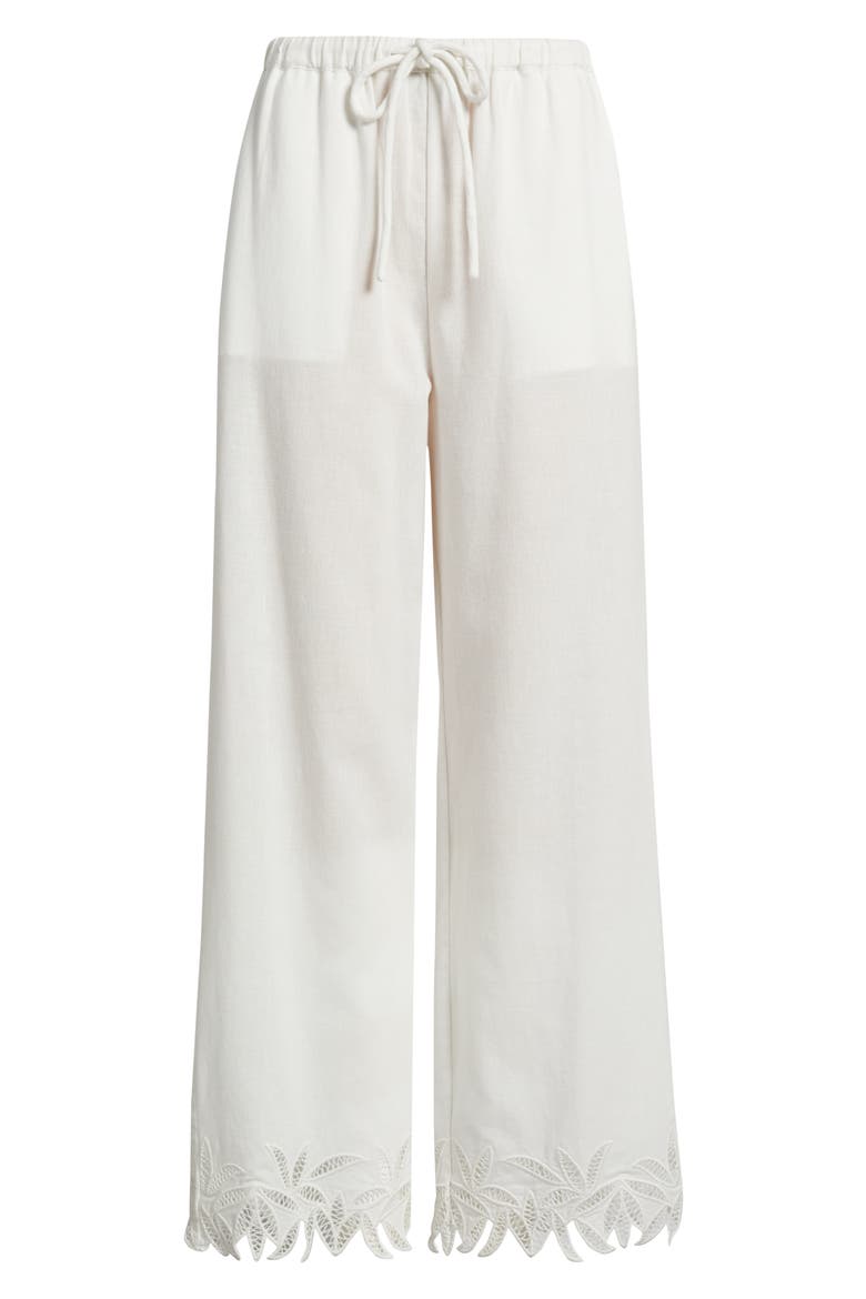 Emmie Cotton & Linen Drawstring Pants, Alternate, color, WHITE PALM EMBROIDERY