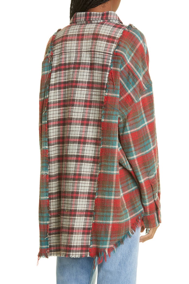 Women's Patchwork Plaid Cotton Flannel Button-Up Shirt, Alternate, color, GREY PLAID W/ BLUE-RED PLAID
