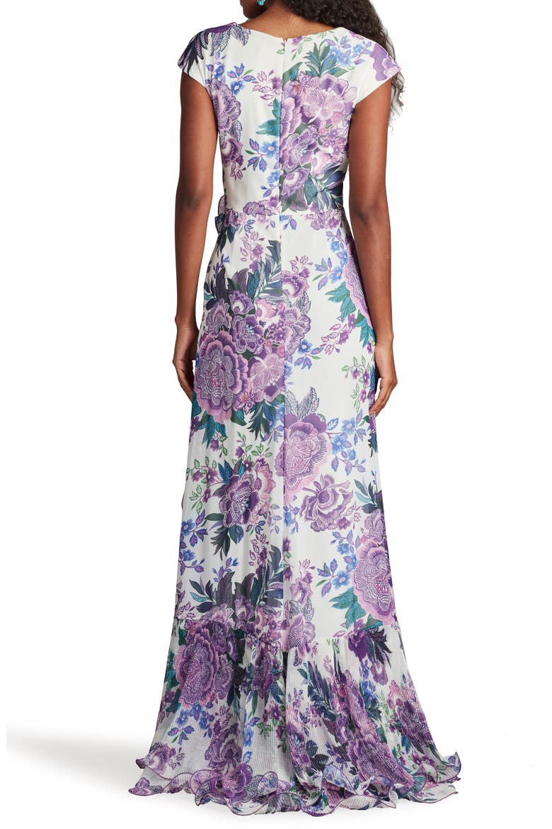 Floral Wire Ruffle Detail Gown, Alternate, color, WHITE/PURPLE FLORAL