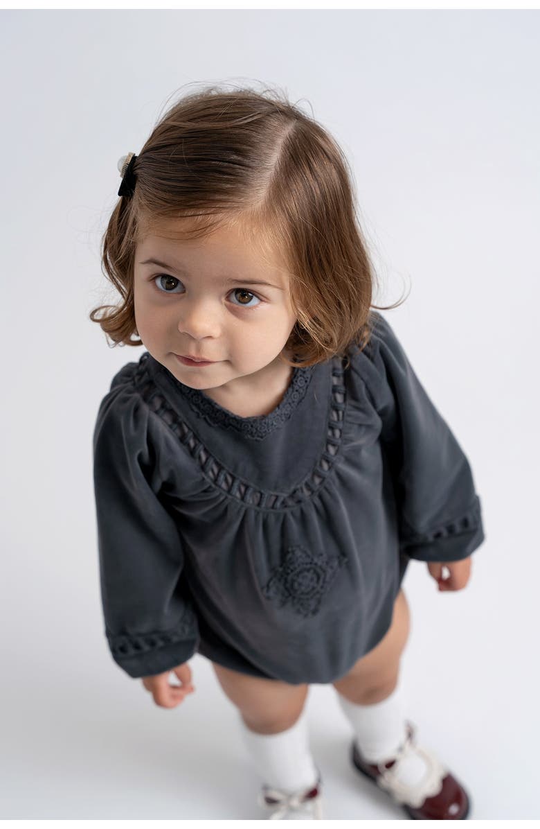 Charlotte & George Velvet Lace Bubble Dress, Alternate, color, Dark Grey