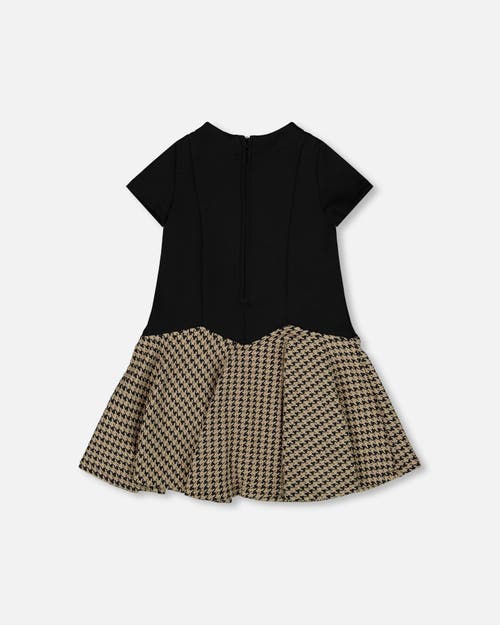Deux Par Deux Short Sleeve Bi-material Milano And Jacquard Knit Dress In Green