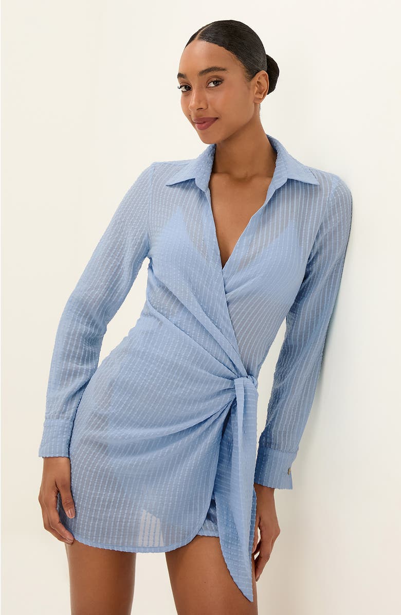 ViX Paula Hermanny Lia Long Sleeve Cotton Cover-Up Dress, Alternate, color, Blue