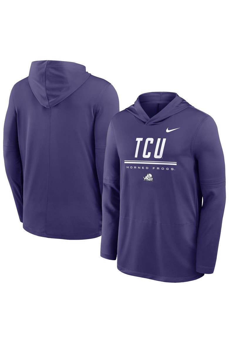 Men's Nike Purple TCU Horned Frogs 2026 Sideline Dri-FIT Lightweight Hooded Top, Main, color, Purple