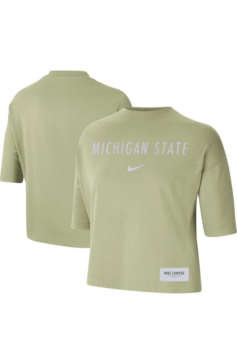 Nike Women's Nike Olive Michigan State Spartans Earth Tones Washed Boxy T-Shirt, Main, color, 