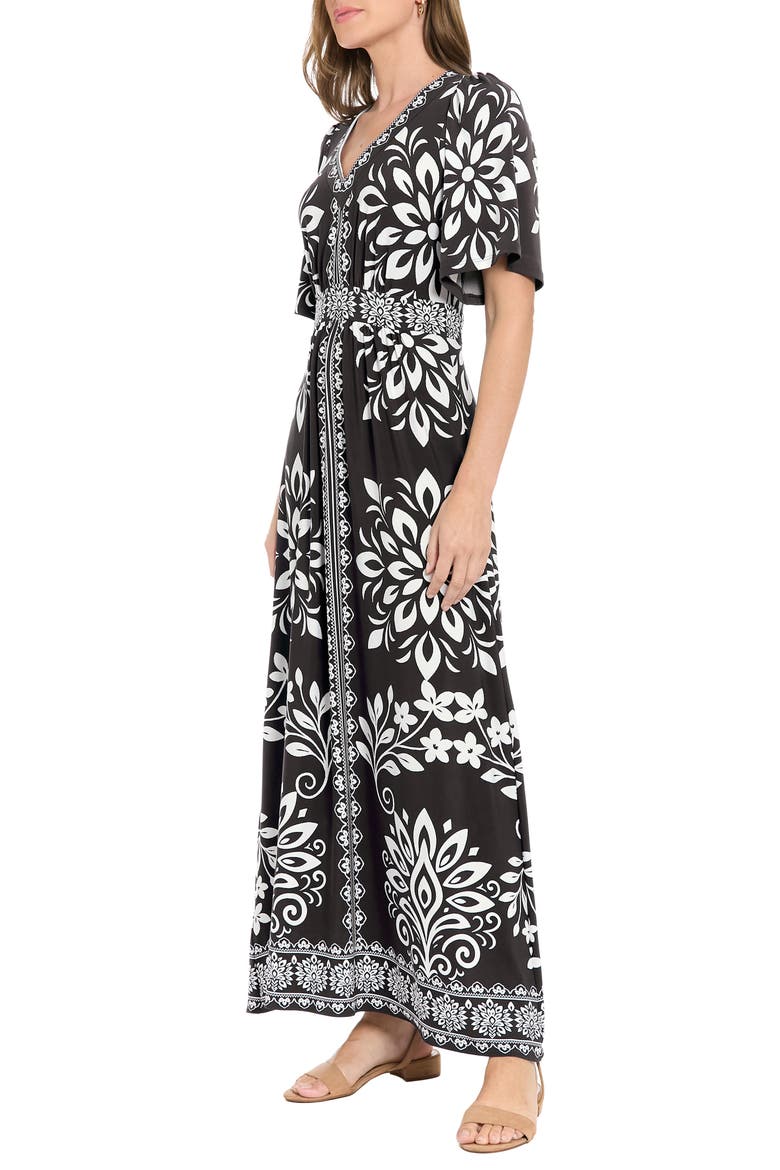 Flutter Sleeve Maxi Dress, Alternate, color, BLACK/ WHITE