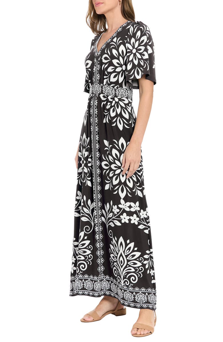 London Times Flutter Sleeve Maxi Dress, Alternate, color, Black/ White