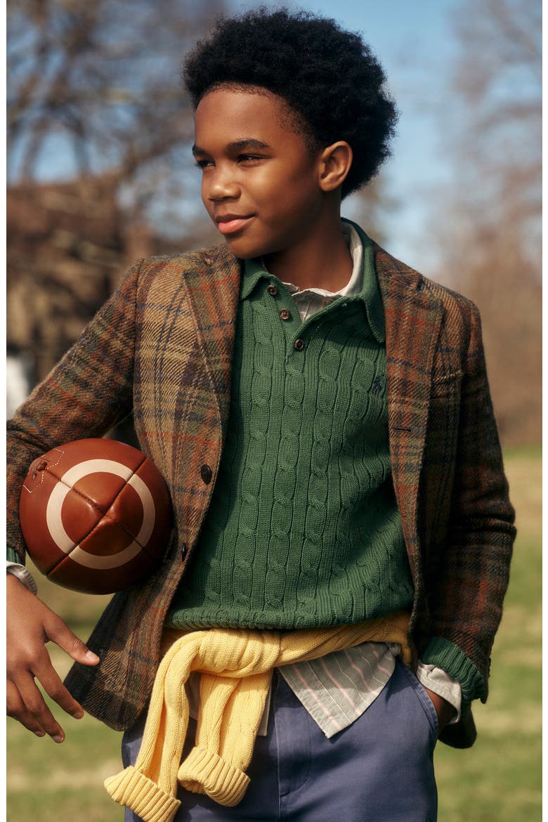 Kids' Cotton Cable Knit Pullover Sweater, Alternate, color, VERANO GREEN/ C0794