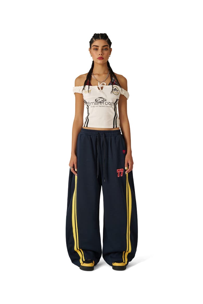 Stripe Baggy Barrel Sweatpants, Main, color, Dark Blue