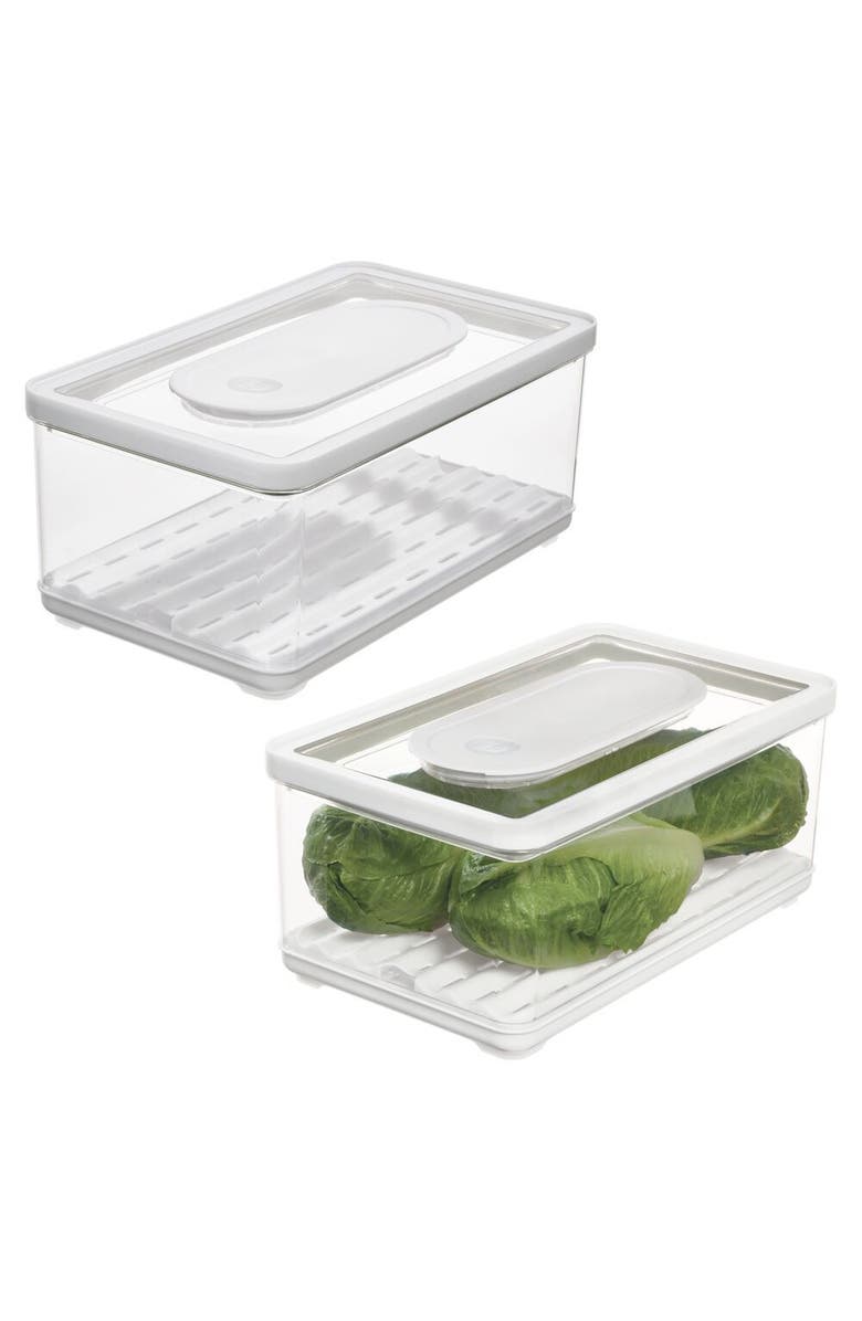 iDesign Large Fridge Produce Bin with Removable Drainage Tray and Lid -  Set of 2 - Clear, Main, color, 