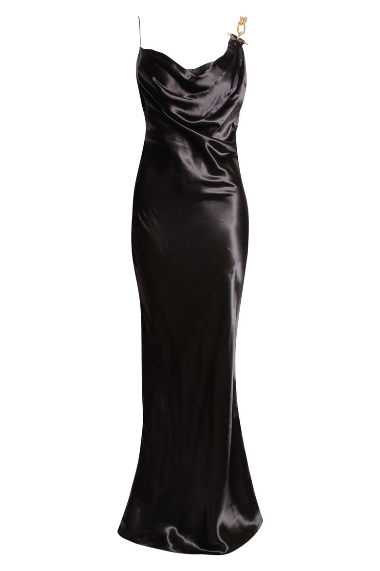 Chain Strap Satin Gown, Alternate, color, 0PA BLACK
