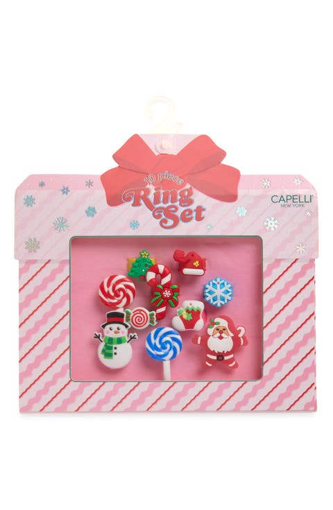 Kids' 10-Piece Holiday Ring Set