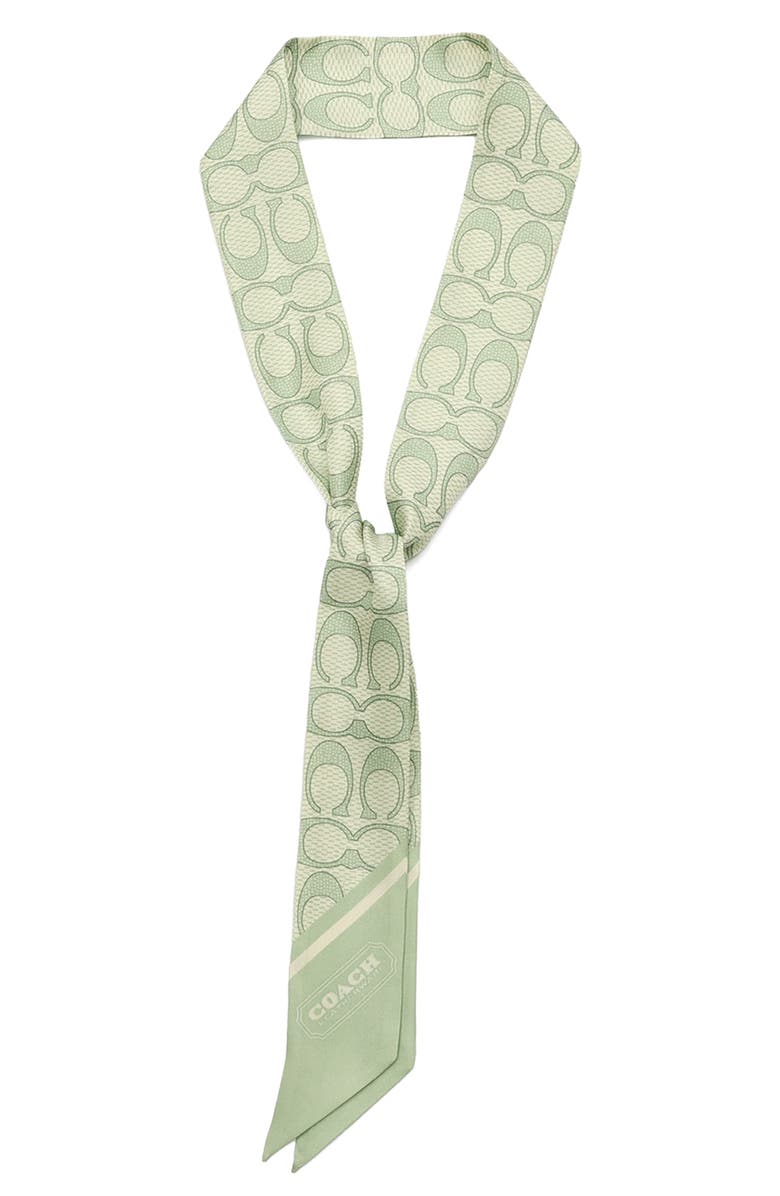 COACH Textured Signature Logo Silk Scarf, Alternate, color, Mint