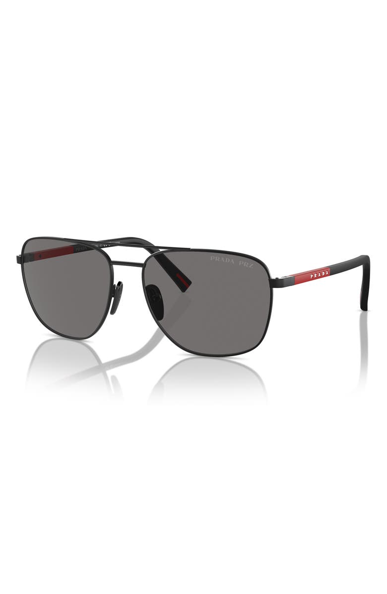 Prada Linea Rossa 60mm Polarized Oval Sunglasses, Alternate, color, Matte Black